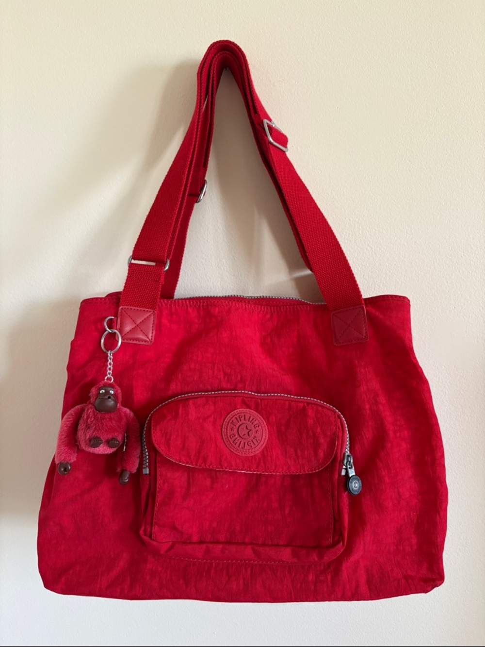 Kipling Sweetheart Red Tote Bag w/ Richard Monkey Keychain
